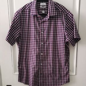 Lucky Brand 🍀 button down red check plaid shirt short sleeves. Size M 15-15 1/2